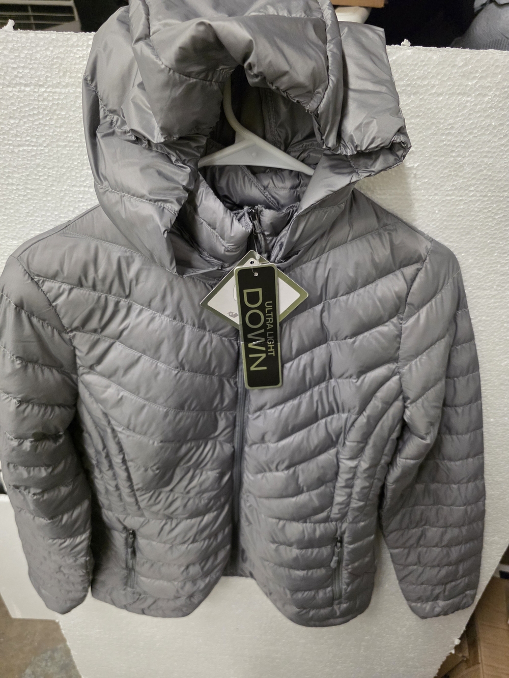 32 Degrees Ultra Light Down Packable Hooded Jacket Gray Small